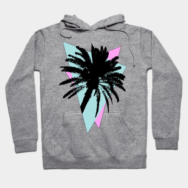 Retrowave Palm Tree In Cyan and Magenta Triangles Hoodie by Zeroeroroo